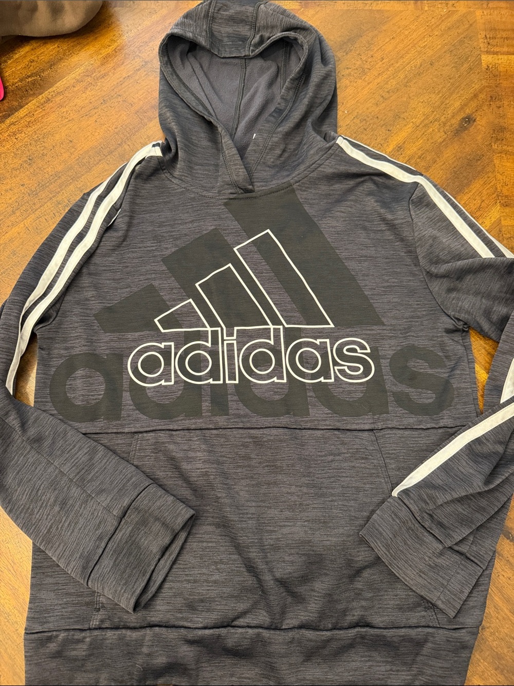 adidas Dark Gray Hoodie with White Shoulder Stripes